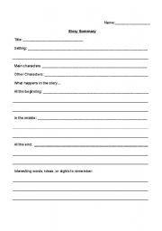 English worksheet: Story Summary