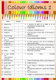 English Worksheet: Colour Idioms 