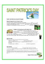 English Worksheet: LISTENING ON ST PATRICKS DAY