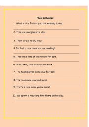English Worksheet: nice words