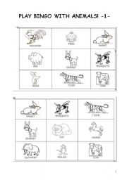 English Worksheet: BINGO WITH ANIMALS part 1