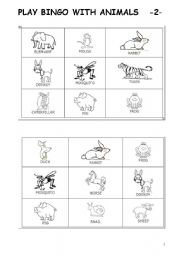 English Worksheet: PLAY BINGO WITH ANIMALS part 2 