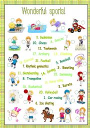 English Worksheet: WONDERFUL SPORTS - MATCHING