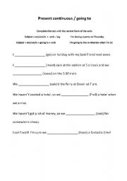 English worksheet: difference between present continuous and going to