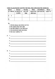 English worksheet: Frequency Adverb Practice