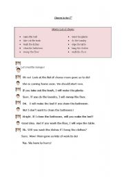 English Worksheet: Chores in the 1st 