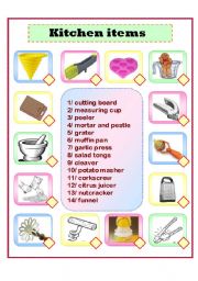 English Worksheet: kitchen items matching 