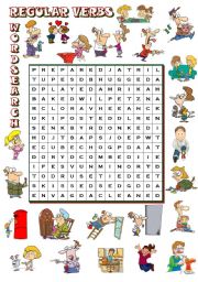 REGULAR VERBS - wordsearch (B&W + KEY included)