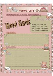 English Worksheet: A YUMMY RECIPE