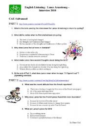 English Worksheet: Listening:  Lance Armstrong - Comeback Interview