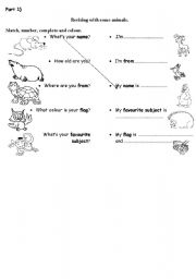 English worksheet: Revising with some animals part 1