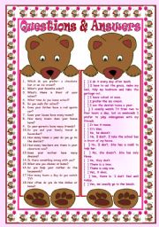 English Worksheet: Questions & Answers with the bears: matching activity  writing abilities  reading comprehension for beginners  grammar (present simple, interrogative pronouns, there to be)  B&W version  teachers handout with keys  3 pages  fully editable