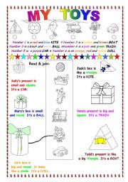English Worksheet: Toys, shapes and colours