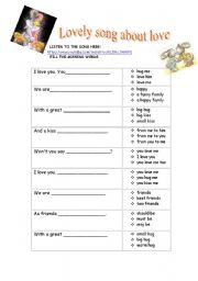 English Worksheet: I love you, you love me - activity based on the song