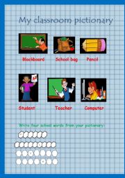 English Worksheet: Classroom Pictionary