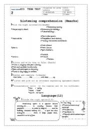 English Worksheet: mid tern test 2 8th form