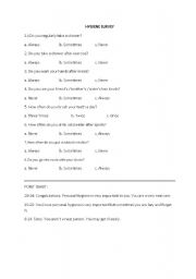 English Worksheet: Hygiene Survey