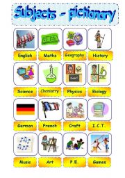 school subjects - Part 1 = pictionary - editable