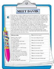 English Worksheet: Meet David. Reading comprehension.