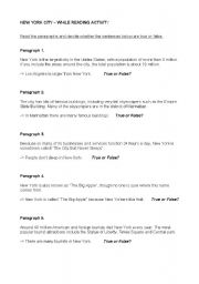 English Worksheet: New York, true or false?