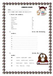 English Worksheet: Numbers lesson 