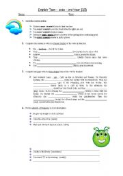 English worksheet: Exam for 3rd year ESB