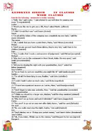 English Worksheet: IF CLAUSES-WISH CLAUSES-REPORTED SPEECH-Transformation