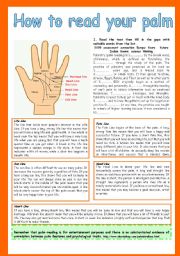 English Worksheet: How to read your palm