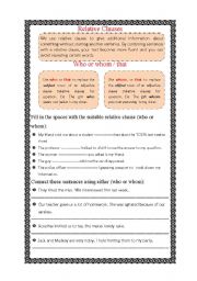 English Worksheet: Relative Cluase - Who or Whom