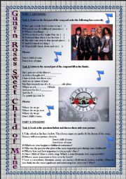 Gunsn Roses Sweet Child of Mine-LISTENING and SPEAKING activities. Key included