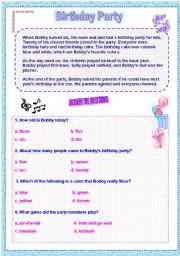 English Worksheet: birthday party