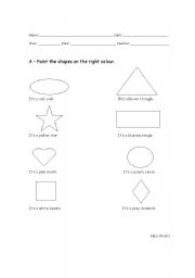 English worksheet: Shapes and colours