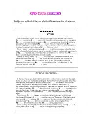 English Worksheet: OPEN CLOZE