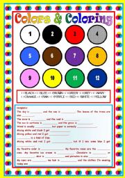 English Worksheet: Colors & Coloring: 3 tasks  2 pages  fully editable