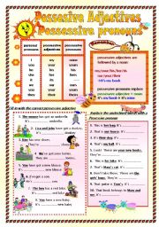 English Worksheet: POSSESSIVE ADJECTIVES - POSSESSIVE PRONOUNS