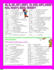 English Worksheet: IS, ARE, ARENT, ISNT, DO, DOES, DONT, DOESNT, WAS, WASNT WERE, WERENT