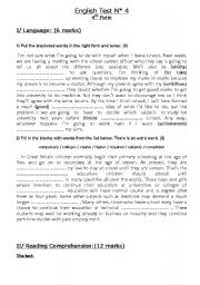 tes n4 for bac pupils :reading comprehension +language +writing about  education and online learning /test n 4 for  3 rd year pupils reading comprehension about  diseases and medecine + language and writing tasks about holidays and tourism