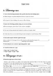 English Worksheet: test n 3  for 4 th year (bac ) pupils  with listening tape scripts about cyber bullying 