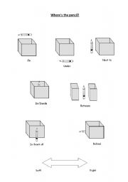 English Worksheet: Where is the pencil? Worksheet with directions