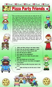 English Worksheet: Pizza Party Friends