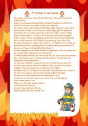 English Worksheet: A fireman in my family