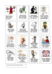 English Worksheet: professions conversation cards