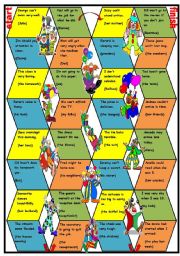 English Worksheet: Clowns Boardgame: so / neither + special verb  B&W version  game directions  tokens  3 pages  editable