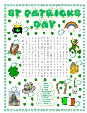 English Worksheet: St Patricks Day wordsearch and number the pictures