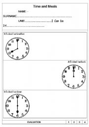 English Worksheet: Time and Meals