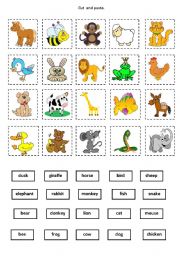 English Worksheet: Animals - cut and paste