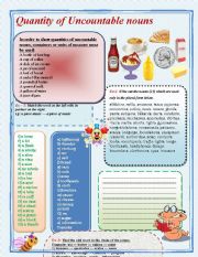 English Worksheet: Quantity of uncountable nouns