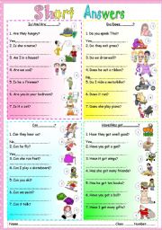 English Worksheet: Short Answers