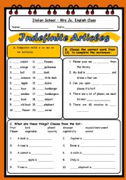 English Worksheet: Indefinite Articles