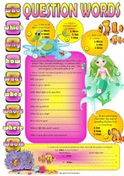 QUESTION WORDS - 4 all lvls SEA LIFE part 2 WORKSHEET